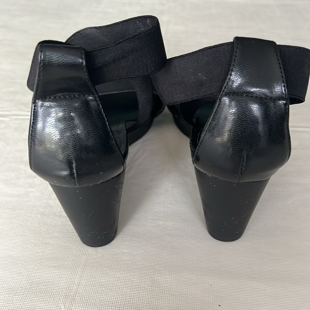 LAUREN Ralph Lauren Black Elastic Stretch Strap Slip On Wedge Sandal Heel Size 7 - Picture 7 of 9